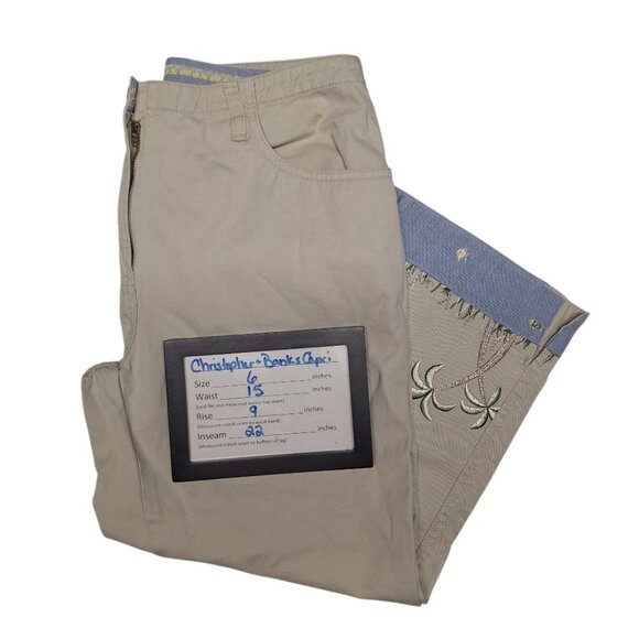 Christopher Banks Cropped Capri Palm Tree Fish Tropical Embroidery Womens 6 - Picture 6 of 9